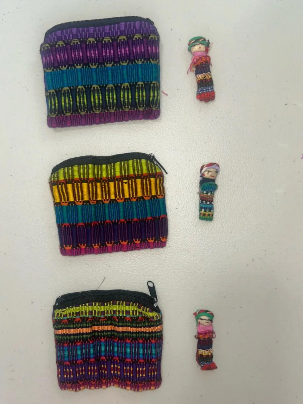 Handwoven Multicolor Kids Coin Pouch with little doll - Bright Stripes set of 3